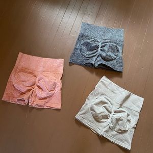 Set of 3 High Waisted Workout Shorts Spandex Booty Lifting Butt Scrunch